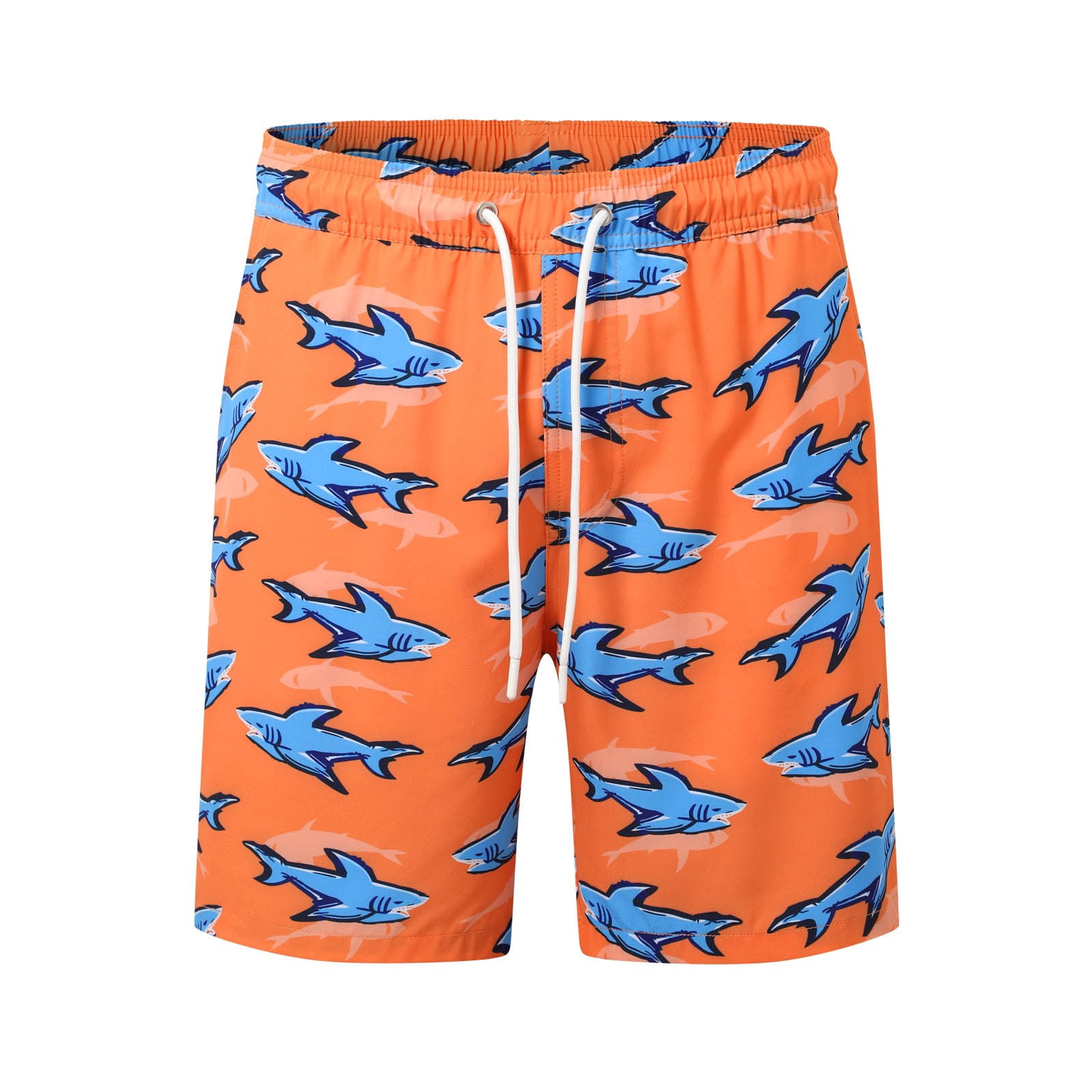 Tisuna Mens Swim Shorts Shark Print Drawstring Elastic Waist Straight Leg Swim Trunks Soft Comfort Fit Men Summer Pool Surfing Shorts Orange Size M