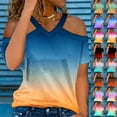 thumbnail image 6 of Lovskoo Womens Summer Tops Trendy Gradient Print V-Neck Off Shoulder Casual Short Sleeved Top Shirt Yellow, 6 of 6