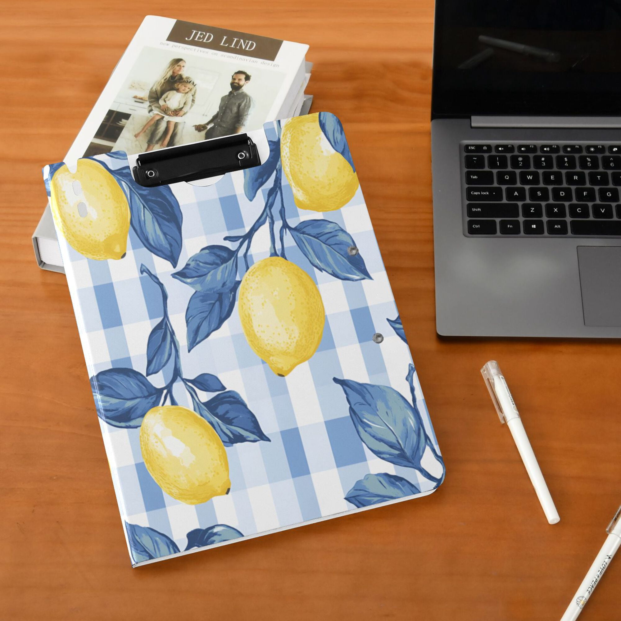 FORMRS A4 Clipboard Folder with Pen Holder Horizontal Foldable School Office Binder, Light Blue Lemon