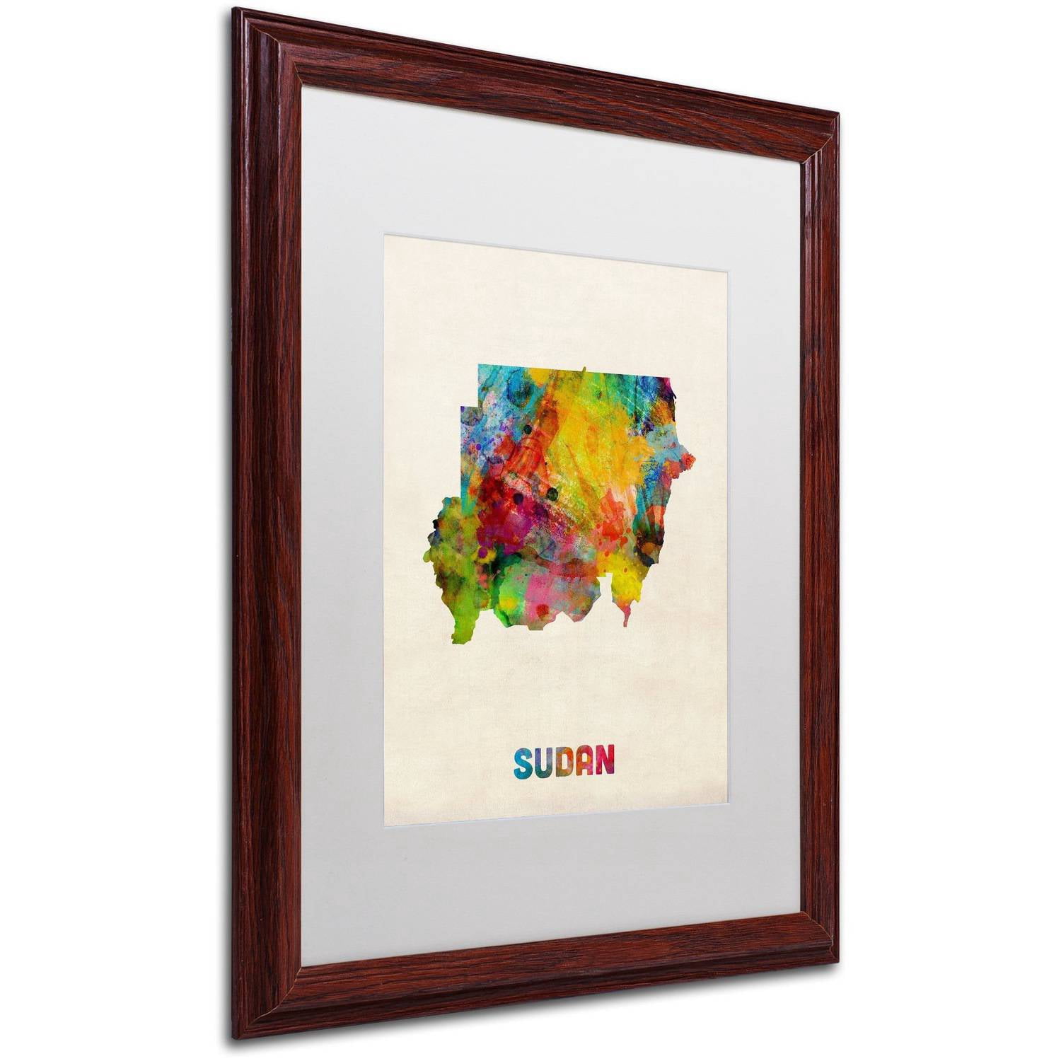 Trademark Fine Art 'Sudan Watercolor Map' Canvas Art by Michael Tompsett, White Matte, Wood Frame