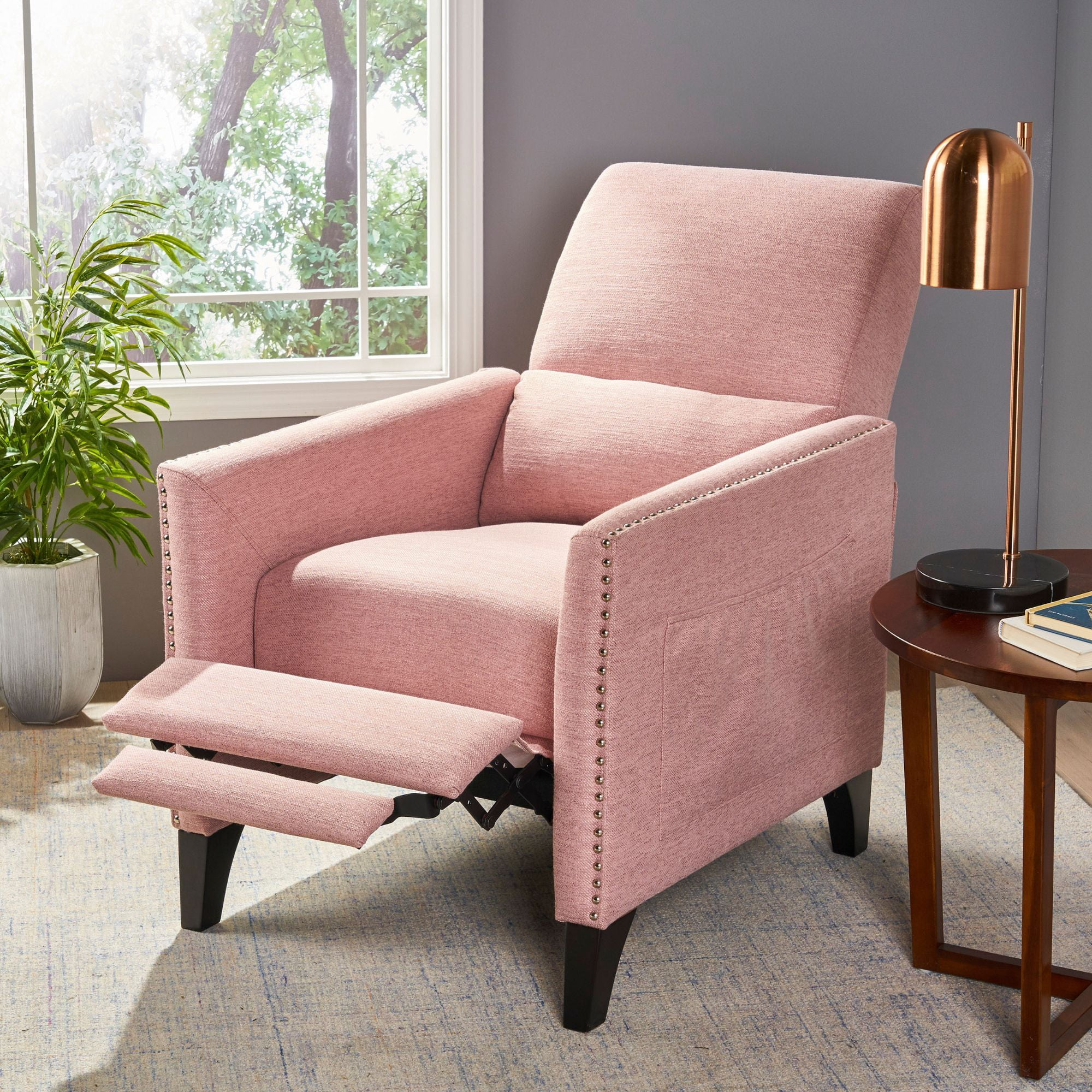 Noble House Pale Standard Contemporary Push Back Recliner, Pink