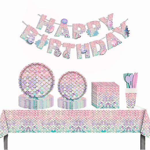 Juego de vajilla para fiesta de cumpleaños para niños, decoración de cumpleaños con temática de sirena, 118 Uds.