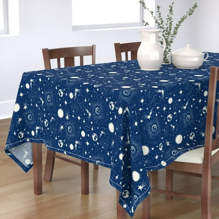 

Cotton Sateen Tablecloth 70 x 108 - Solar System Blue Stars Space Moon Vintage Celestial Constellations Galaxy Planets Adventure Print Custom Table Linens by Spoonflower