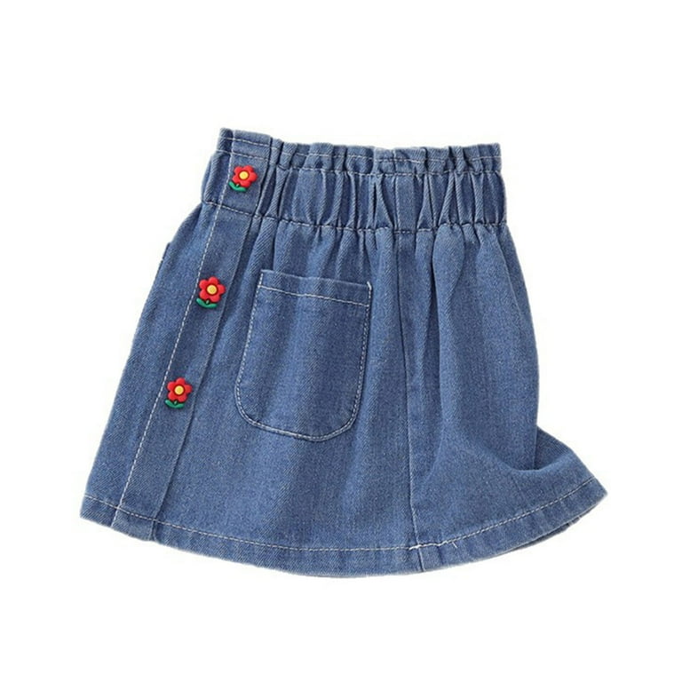uublik Jeans Skirts for Girls Denim Blue Elastic High Waist A Line