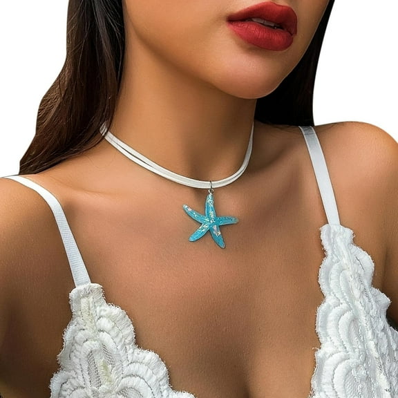 Necvior Simple Large Starfish Pendant Necklace White Rope Neck Chain Choker Jewelry
