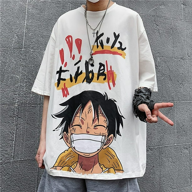 M 5XL 6XL 7XL 8XL Moda Playeras De gran tamano Playera Hombres Playeras Camisa Version coreana de One Piece Luffy print ins graficos para hombres retro anime casual camisa de talla grande camiseta
