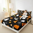 thumbnail image 4 of Manfei Kawaii Ghost Child Queen Sheet Sets, Black Orange Pumpkin Bat Flat Sheet, Happy Halloween Theme Queen Fitted Sheet, Super Cozy Room Decor, 4-Piece, 4 of 7