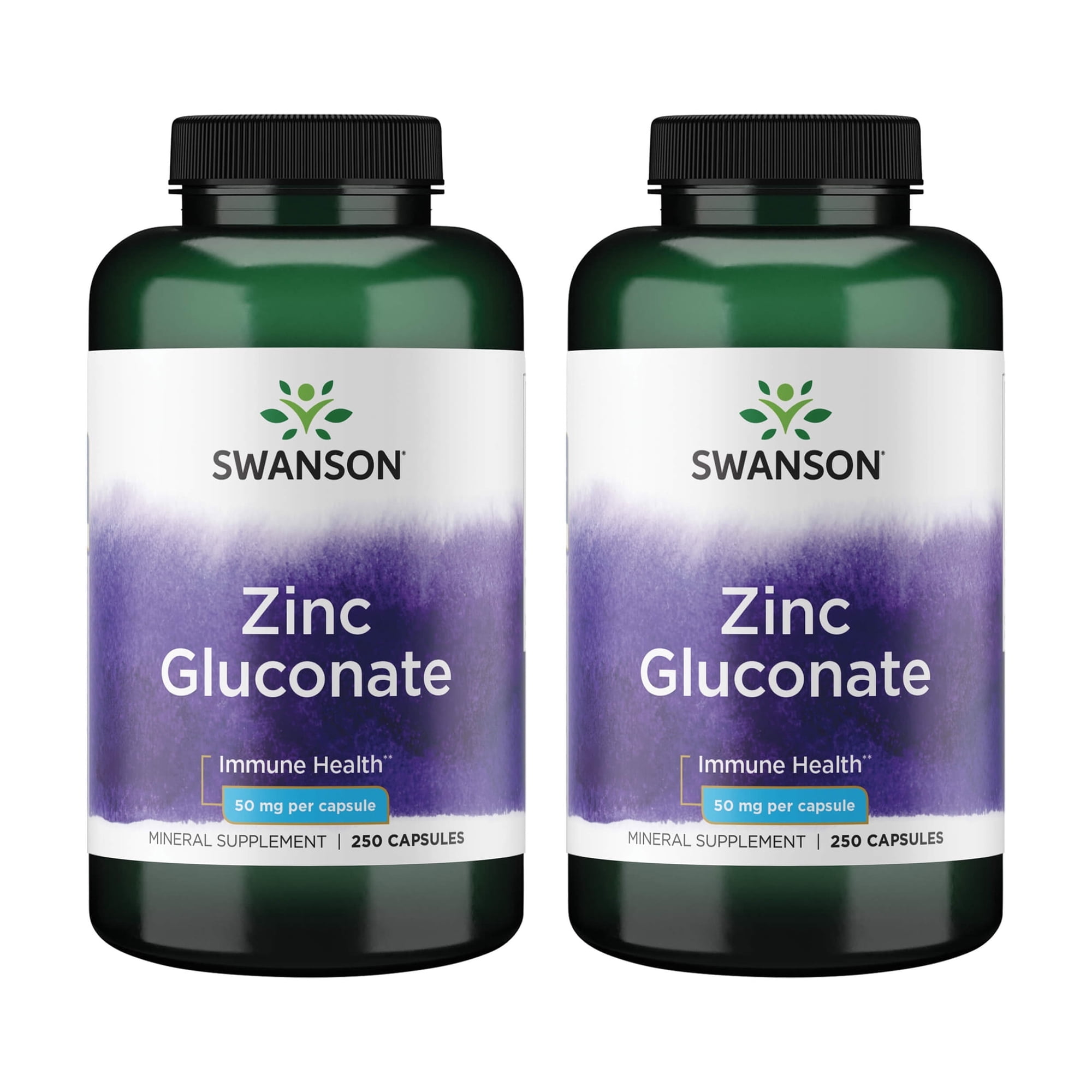Swanson Zinc Gluconate - Mineral Supplement Promoting Prostate Health, Vision Health, & Immune Support - Gluconate Form for Optimal Absorption - (250 Capsules, 50mg Each) (2 Pack)