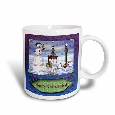 3dRose Snowman with Bunny Friends 3d Merry Christmas, Ceramic Mug,