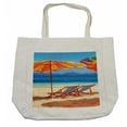 thumbnail image 1 of Seaside Shopping Bag, Deck Chairs Overlooking Tropical Sea of Thailand Beach Exotic Holiday Picture, Eco-Friendly Reusable Bag for Groceries Beach and More, 15.5" X 14.5", Cream, by Ambesonne, 1 of 2