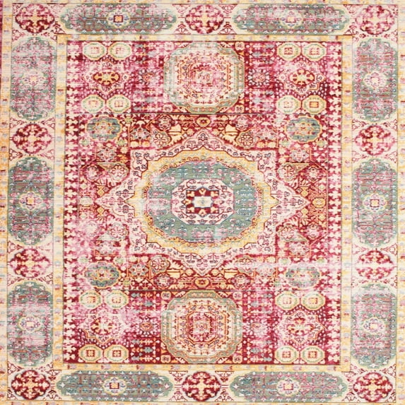 Ahgly Company Machine Washable Indoor Square Traditional Deep Peach Orange Area Rugs, 4' Square