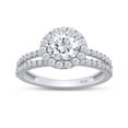 thumbnail image 2 of AFFY 1.50CT Moissanite Diamond Halo Split Shank Engagement Ring for Women 14K White Gold over Silver-6.5, 2 of 5