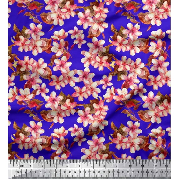 Soimoi Blue Cotton Duck Fabric Blossom Floral Decor Fabric Printed Yard 42 Inch Wide