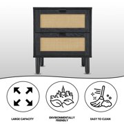 Sango Orre Rattan 2 Drawer Side Table Nightstand, Black