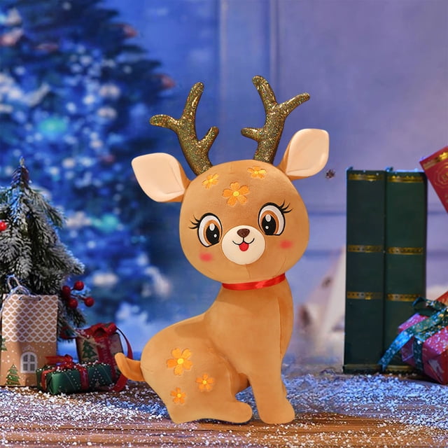 Nuevo muñeco de peluche de ciervo nocturno, almohada, regalo para los amantes de los niños, muñecos peludos navideños, lindos muñecos de ciervo marrón y rosa para el placer navideño, muñeco de peluche