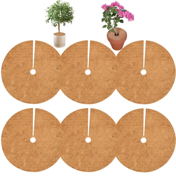 6PCS Durable Round Coconut Fiber Disk With Center Hole For Plant Pot Stability