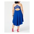 thumbnail image 2 of B DARLIN Womens Blue Lace Spaghetti Strap V Neck Tea-Length Party Hi-Lo Dress 20W, 2 of 3