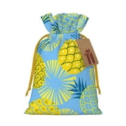 ZICANCN Christmas Gift Bags, Pineapples Print Blue Background Reusable Fabric Drawstring Storage Bags with Drawstring, Small Size
