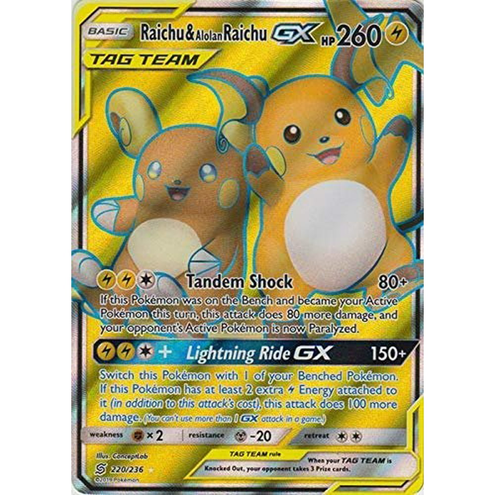 Raichu & Alolan Raichu Tag Team GX 220/236 Full Art Ultra Rare Unified Minds