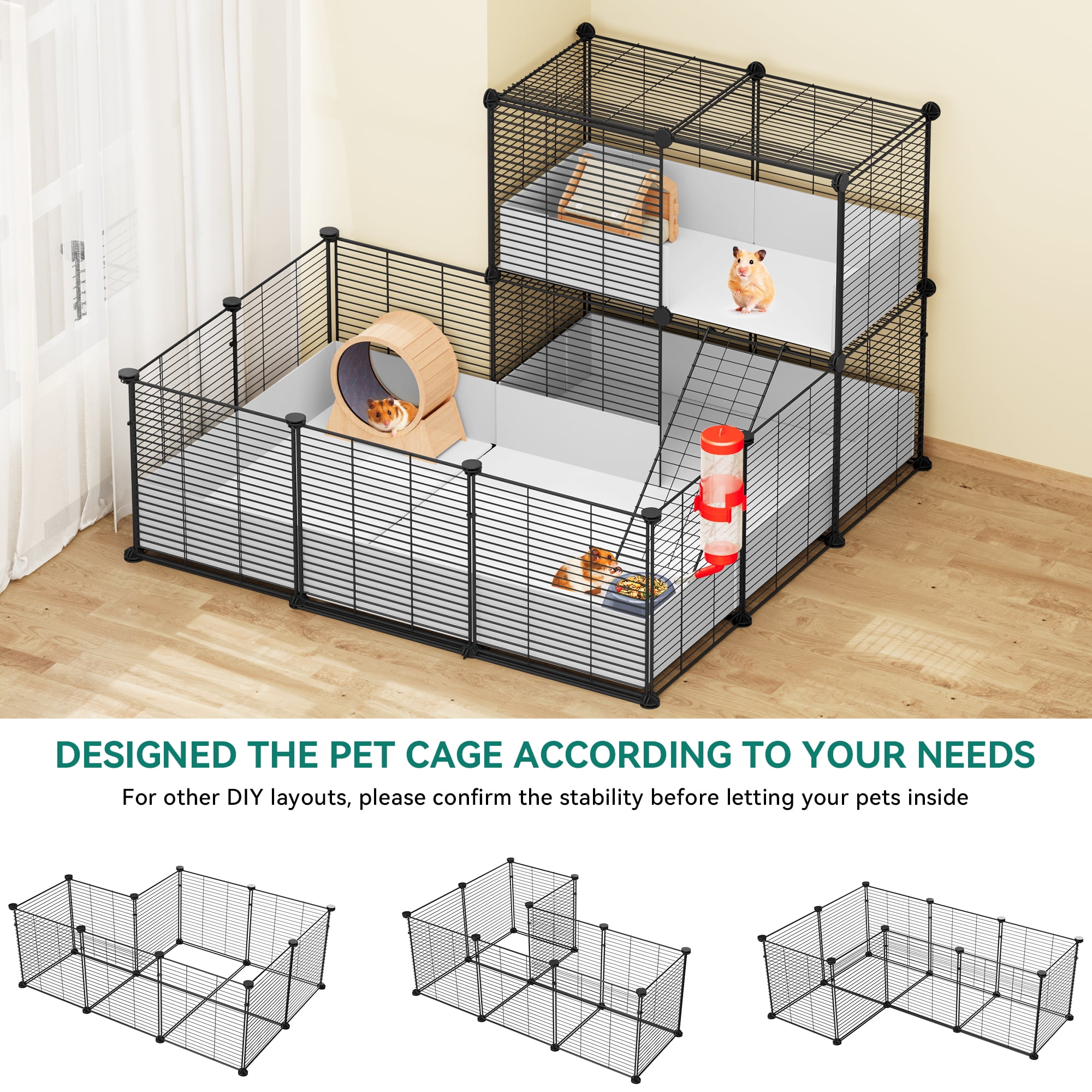 Dextrus Small Animal Cage with Waterproof Liner,Indoor Guinea Pig Habitat, Puppy Pet Chinchilla Playpen, DIY-Friendly Pet Fence with 30PCS Metal Grids, Loft, and Partition for Versatile Configuration