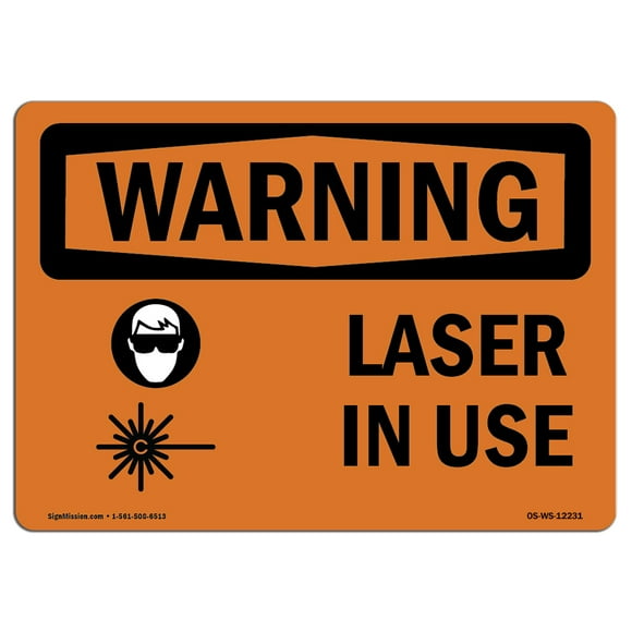 OSHA Waring Sign - Laser in Use with Symbol | Aluminum Sign | Protect Your Business, Construction Site, Warehouse & Shop Area | Made in The USA