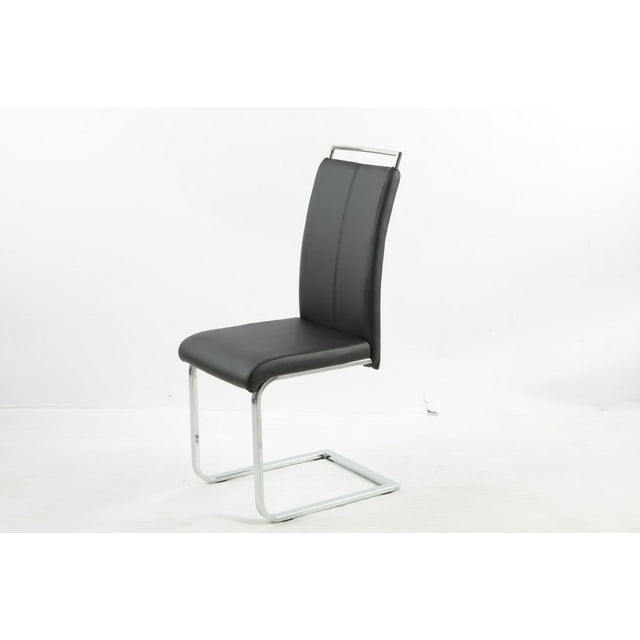 Aerys Chaises de Salle à Manger Max en PU Noir avec Cadre Métallique Déporté Chromé, Siège Rembourré en Similicuir Noir, et Dossier Légèrement Incurvé avec Surpiqûres Verticales, Idéal pour les Sièges de Cuisine et de Salle à Manger.