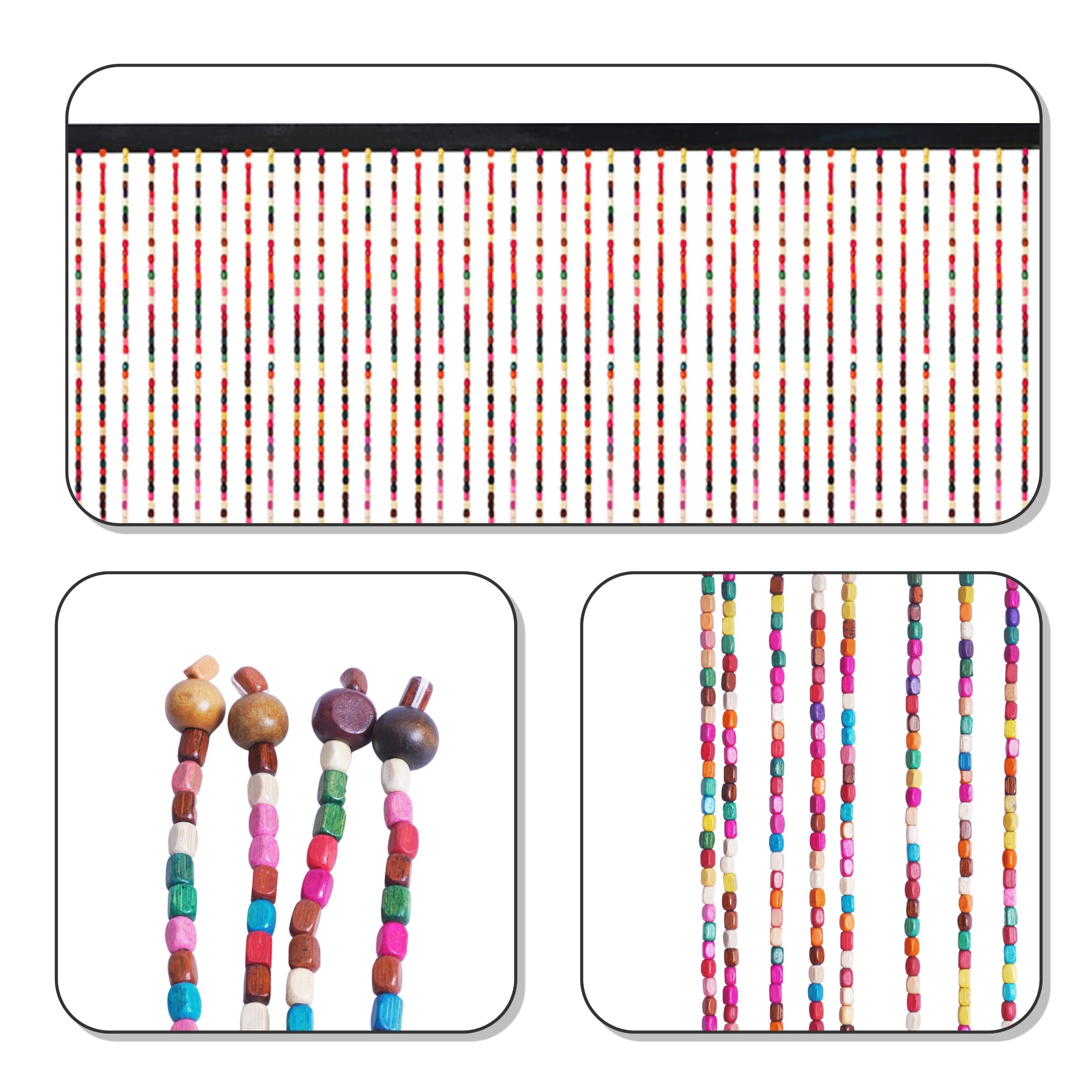 IAJXWI 35" x 77" Rainbow Wooden Bead Door Curtain, Natural Wood Colorful Beaded String Hanging Doorway Divider for Doorway Porch Bedroom, 41 Strands