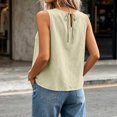 thumbnail image 5 of Women's Ruffle Detail Sleeveless Tank Tops Summer Petite Plain Crew Neck Tee Casual Travel Tops Beige, 5 of 6