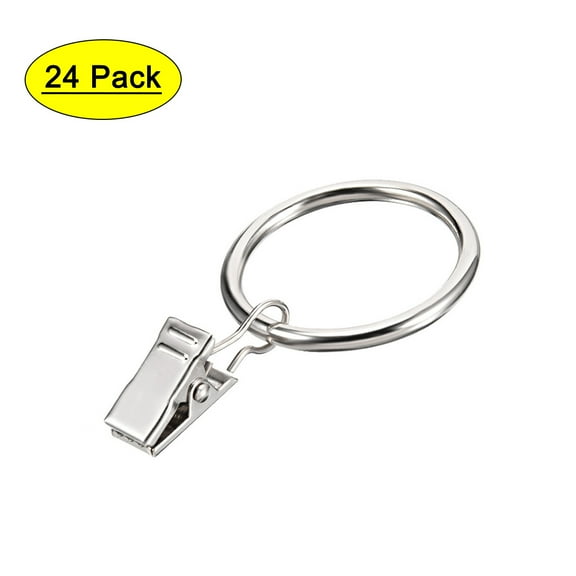 Uxcell 1.25" Inner Dia Curtain Clip Rings Metal Silver Tone Chrome Plated 24 Pack