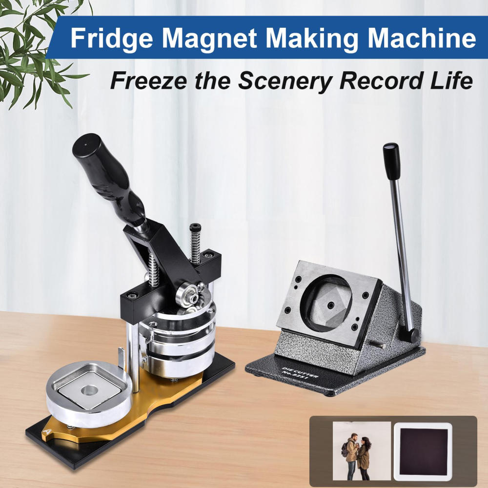 Ponguvn 2"X2" Square Photo Magnet Maker Machine, DIY Fridge Button Maker Magnet Press Kit, with Paper Cutter & 100pcs Materials