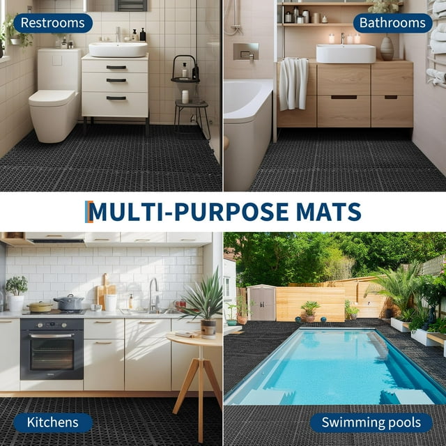 Garvee Modular Interlocking Cushion,50 Pack 12" x 12" Splicing Drainage Mats,Soft PVC Interlocking Drainage Garage Floor Tiles,Non-Slip Drainage Holes for Garage, Garden, Kitchen, Deck, Pool