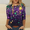 thumbnail image 4 of Cadancy Mardi Gras Shirts for Women Plus Size Holiday Funnny Print 3/4 Sleeve Trendy Tunic Tops Carnival Rave Party Outfits Crewneck Trendy Casual Blouse, 4 of 6