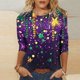 thumbnail image 4 of RKSTN Mardi Gras 3/4 Length Sleeve Womens Tops Oversized Crewneck Carnival Mask Print 3/4 Sleeve T Shirt Womens Casual Round Neck Tuesday Carnival Party Short Sleeve Tee Shirt Spring Summer Clothes, 4 of 6