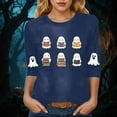 thumbnail image 5 of Jkety Womens Fall Shirts Halloween V Neck 3/4 Length Sleeve Pumpkin T-Shirts Thanksgiving Graphic Tee Tops Summer Tops(Navy,L), 5 of 6