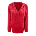 thumbnail image 6 of Meichang Oversized Sweaters for Women Chunky Cable Knit Pullover Hooded Sweaters V Neck Long Sleeve Loose Hoodies Sweaters for Women Red XXXL, 6 of 8