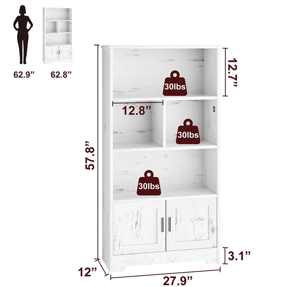 Cabihome Modern Bookcase, Wooden Storage Tall Bookshelf with Doors and LED Lights,for Bedroom, Living Room