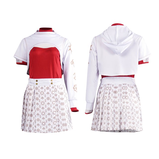 Nvse-Adult Female Dress Asymmetric Sleeves Silver Floral Print Short-skirt Women Vampires Cheerleader Outfit Anime-style Hooded Coat(White )XS