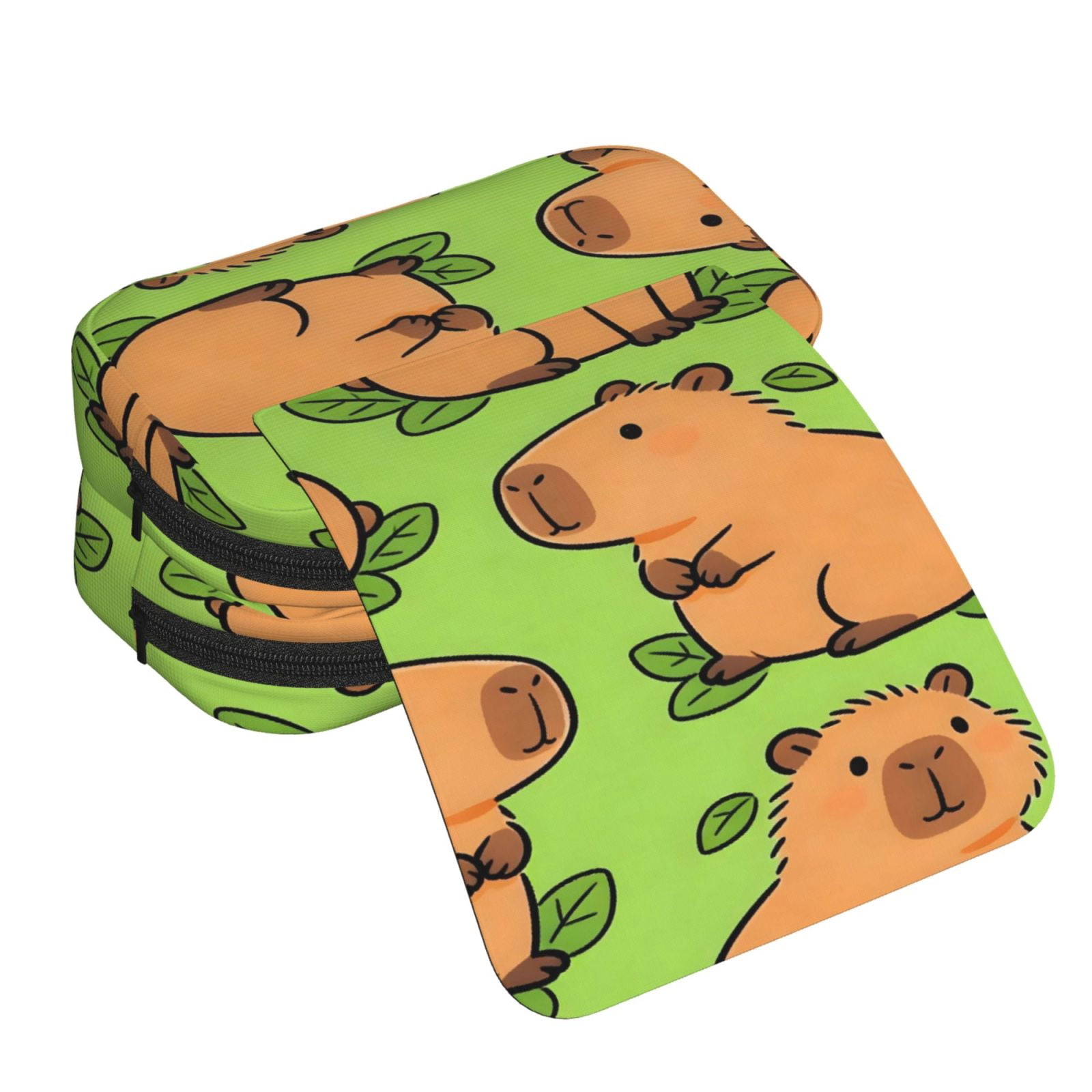 Large-Capacity Flip-Top Double-Layer Pencil Case, Multi-Functional Pocket Pen Case, Durable Stationery Organizer Capybara Leaves