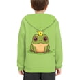 thumbnail image 4 of Xoenoiee Cosy Hooded Sweater for Fall Winter Cartoon Frog Green Print Boys Girls Pullover Hoodies Long Sleeve Top with Kangaroo Pocket for Kids Walk Workout Travel, S, 4 of 7