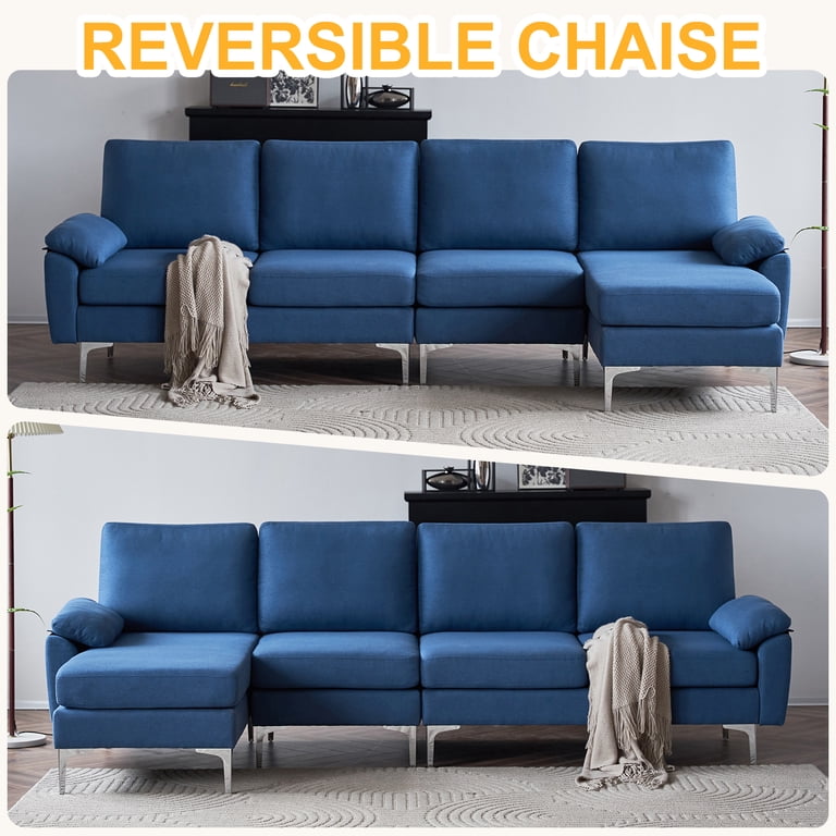 kuuネイビーM Ktaxon L Shaped Linen Fabric Sectional Sofa Set with Chaise, 4