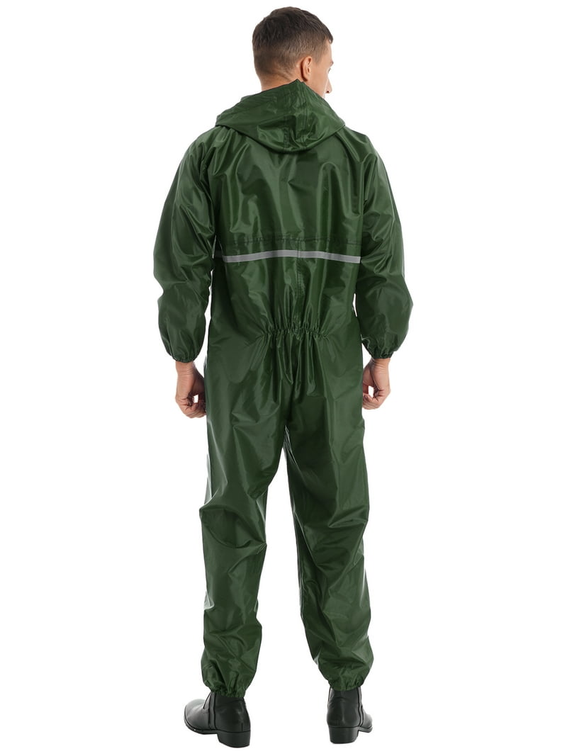 Yeahdor Mens Water Resistance Full Body Jumpsuit Rain Suit Hooded
