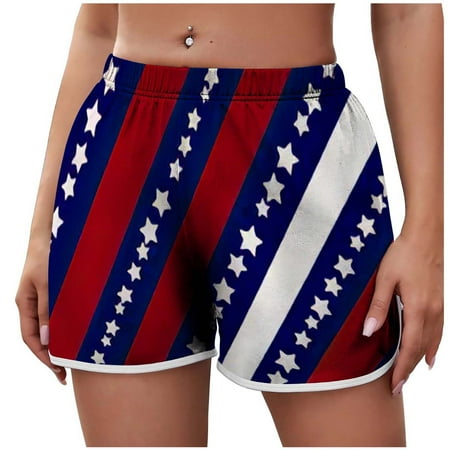 

4th of July Shorts for Women Summer High Waist US Flag Cropped Biker Pants Beachwear Womens Pajama Sets Shorts