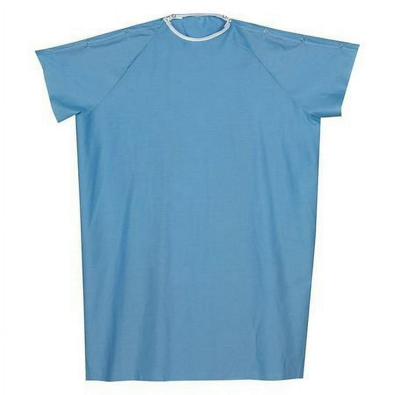 DMI Hospital Patient Gown for Women or Men, Back and Shoulder Snap, 36" Long, Blue