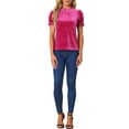 thumbnail image 2 of Camisa con cuello rizado Inspire Chic para mujer, blusa de terciopelo de manga corta L color rosa intenso, 2 of 6