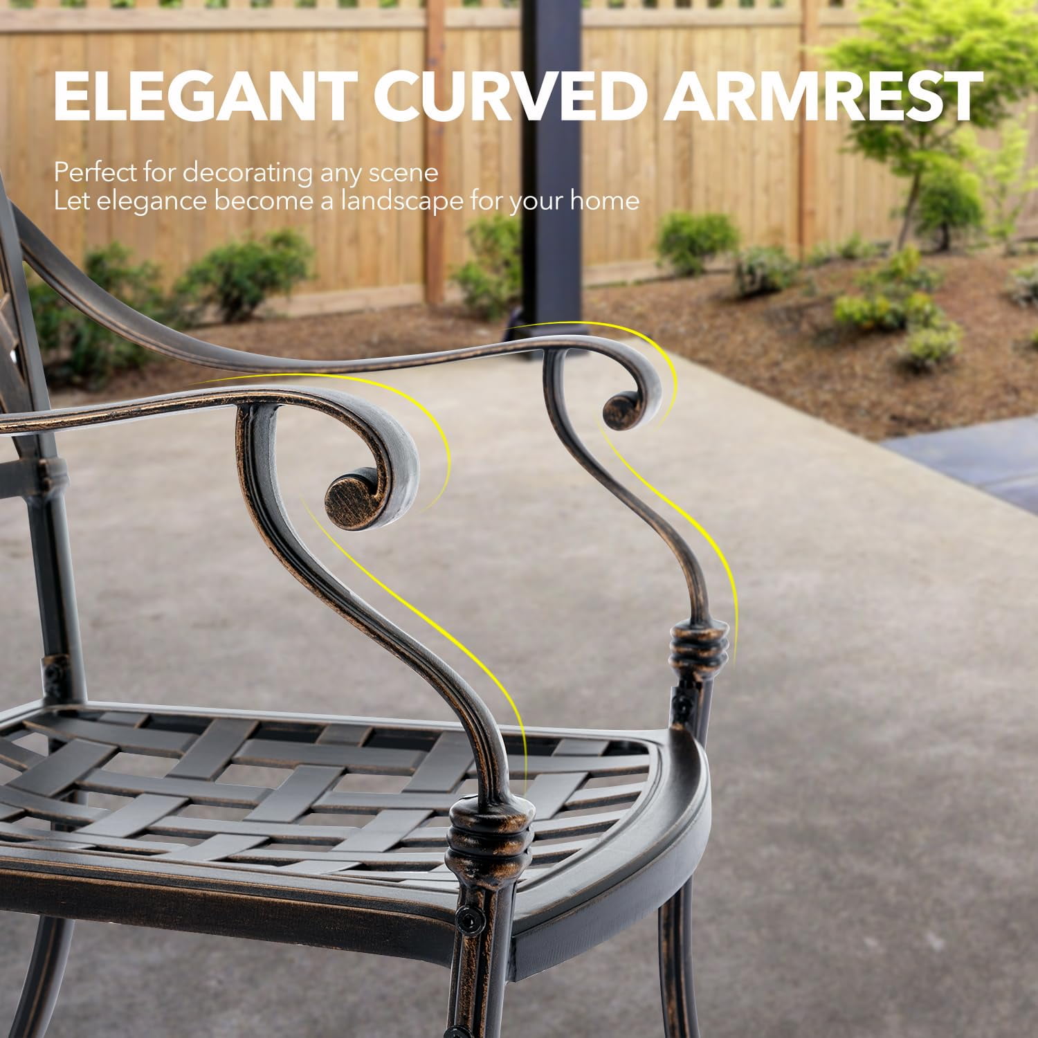 Lattice Outdoor Cast Aluminum Patio Dining 2 Chairs, Weather Resistant with Thicker Cushions for Patio, Deck, Garden