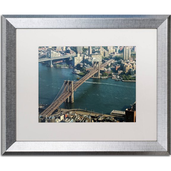 Trademark Fine Art "Brooklyn Bridge" Canvas Art by CATeyes, White Matte, Silver Frame
