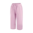 thumbnail image 4 of Caveitl Capris For Women Casual Summer,Fashion Women Summer Casual Loose Pockest Elastic Waist Solid Trousers Capris Pants Pink,M, 4 of 8