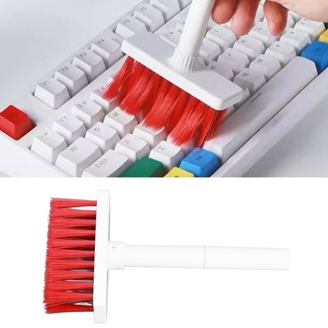 Keyboard Brush, Double Heads 5 in 1 Multifunction 3 Row Keyboard Cleaning Brush Keyboard Brush Cleaner Kit with Separate Structure for Headphones, Mobile Phones, Computers, Tablets