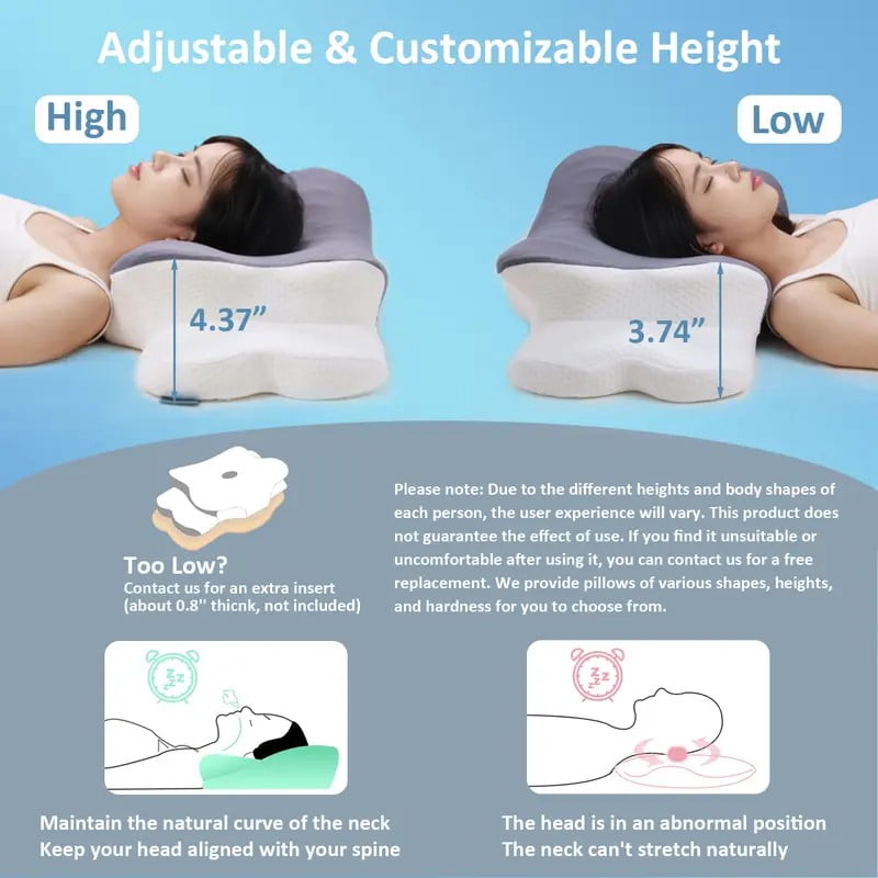 Orthopedic Cervical Memory Foam Pillow Butterfly Shape Bed Pillow Support Sleeping Pillow, Neck Pillows for Side Sleepers, Back/Stomach Sleepers for Neck and Shoulder Pain