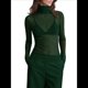thumbnail image 1 of Top de Larga Ajustado de de Color Liso con Cuello Alto para Mujer, Camisa Transparente. Verde Oscuro XXL, 1 of 7